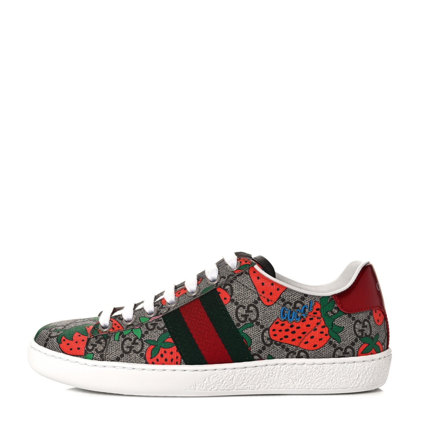 GG Supreme Monogram Strawberry Web Womens Ace Sneakers 35 Beige Multicolor Red Green