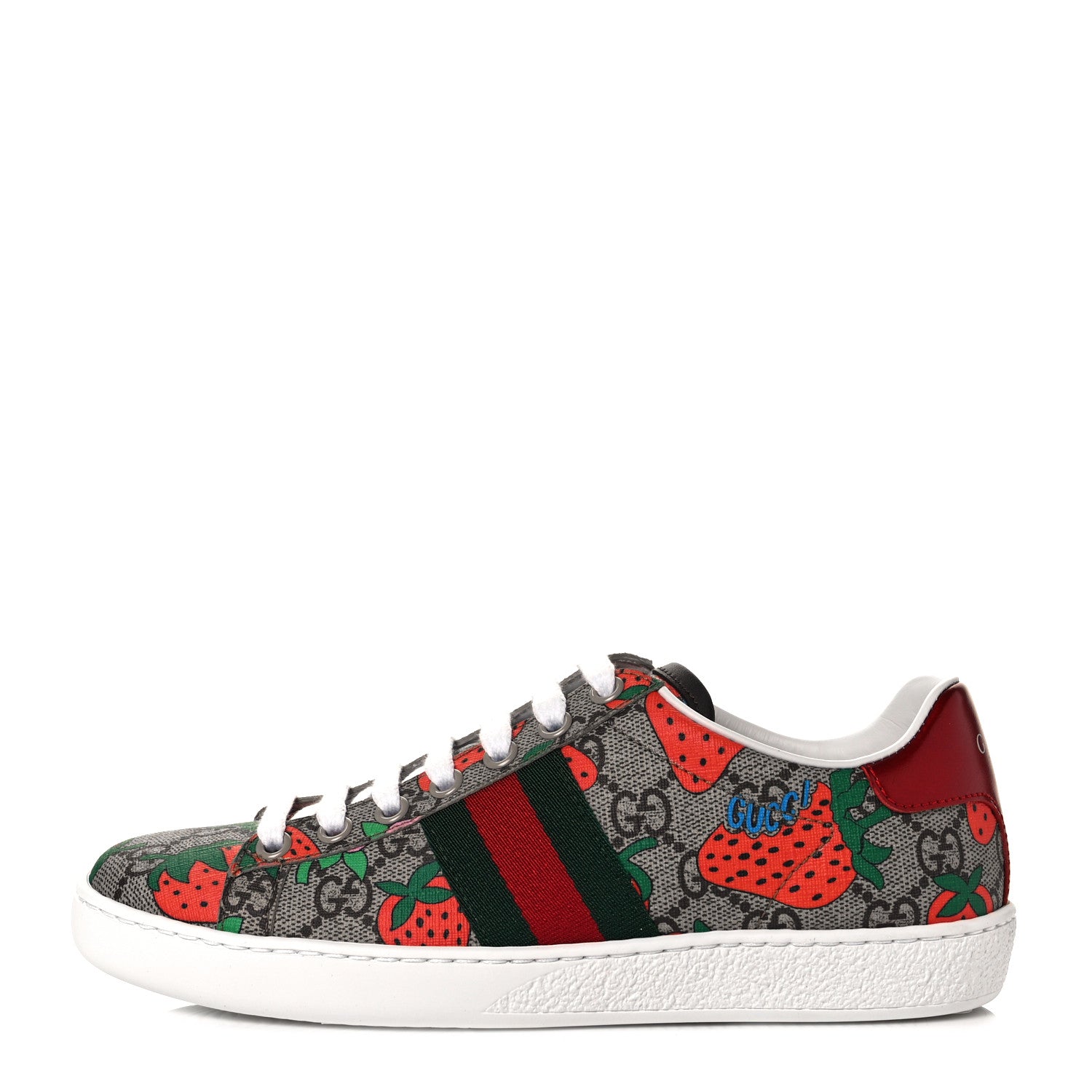 Gucci GG Supreme Monogram Strawberry Web Womens Ace Sneakers 35 Beige Multicolor Red Green 1 of 11