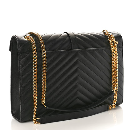 Saint Laurent Grain De Poudre Matelasse Chevron Large Monogram Satchel Black 3 of 9