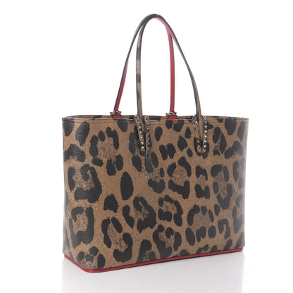 Christian Louboutin Calfskin Leopard Print Spikes East West Cabata Tote Brown 3 of 9