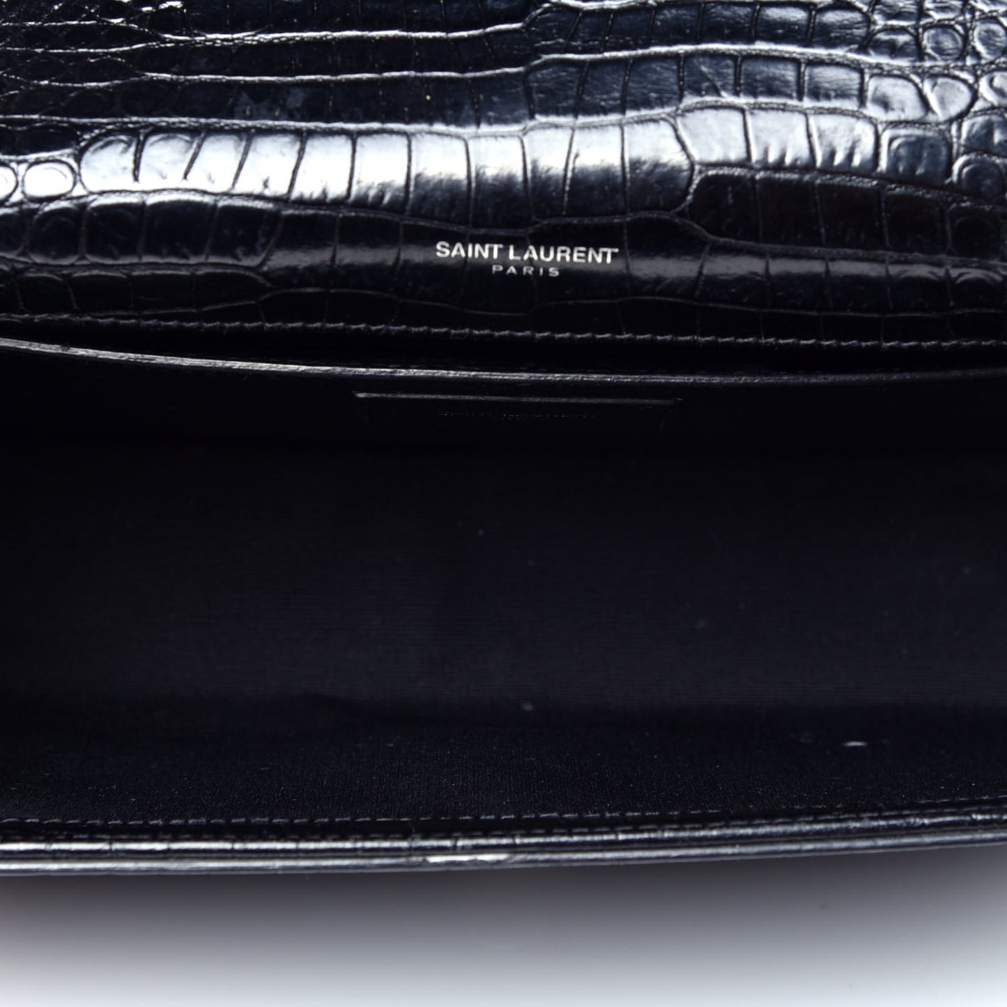 Calfskin Crocodile Embossed Medium Classic Monogram Kate Tassel Satchel Black