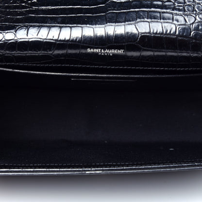 Saint Laurent Calfskin Crocodile Embossed Medium Classic Monogram Kate Tassel Satchel Black 5 of 8