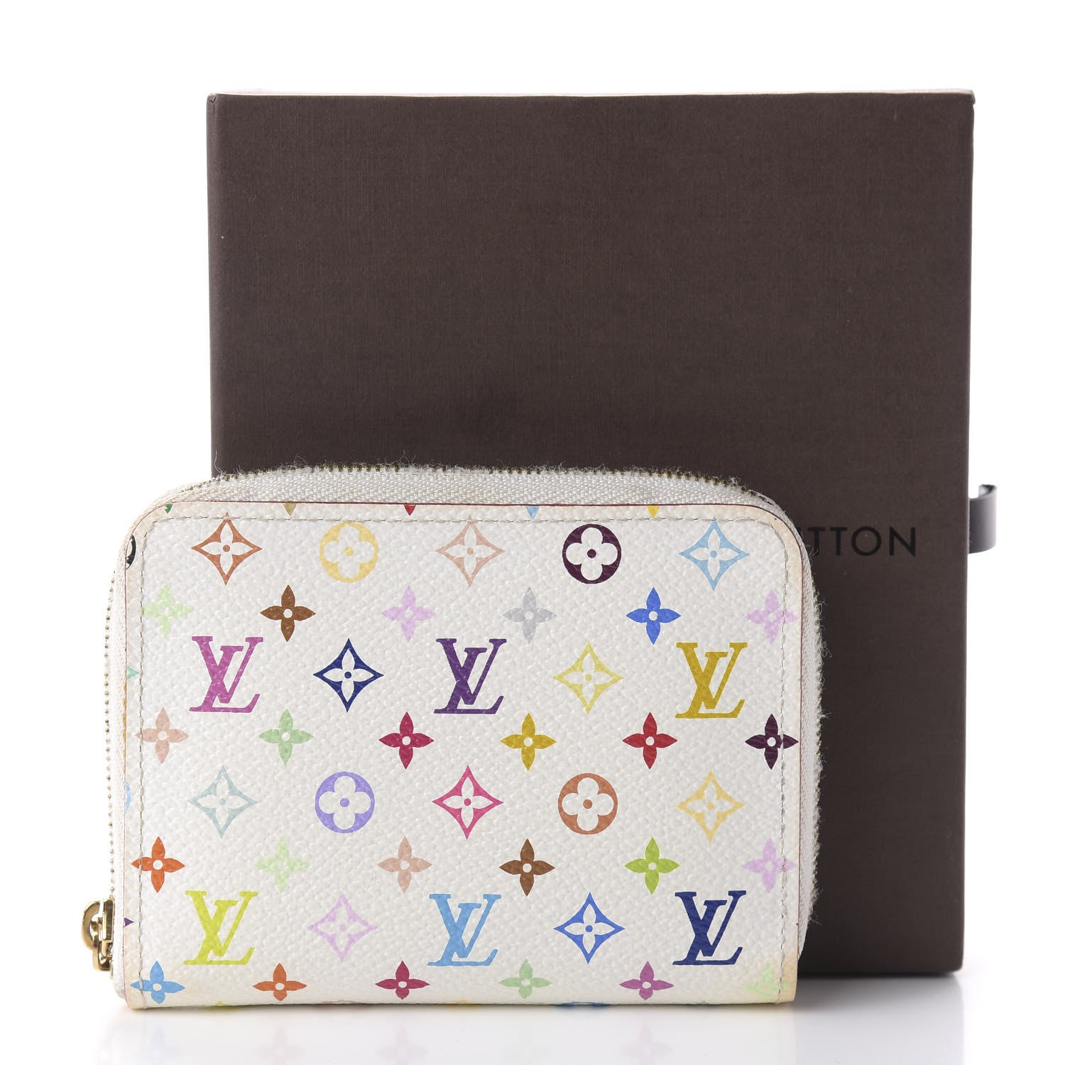 Louis Vuitton Monogram Multicolor Zippy Coin Purse Wallet White Litchi 10 of 11