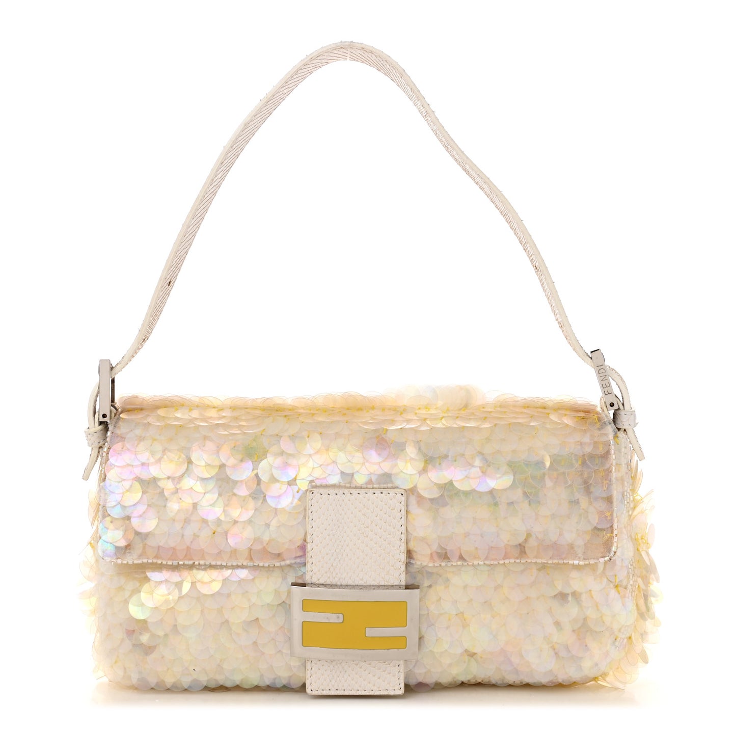 Sequin Paillettes Snakeskin Baguette White