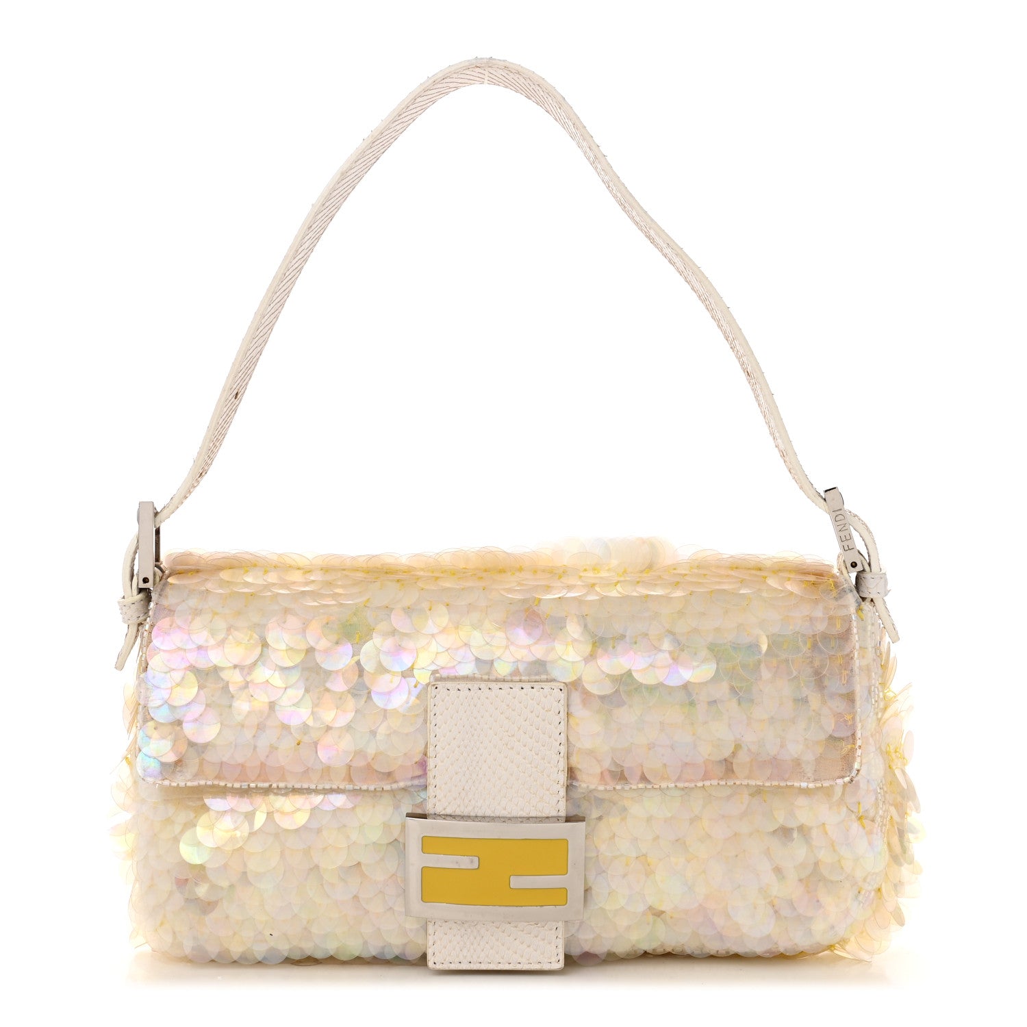 Fendi Sequin Paillettes Snakeskin Baguette White 1 of 11