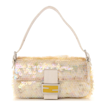 Fendi Sequin Paillettes Snakeskin Baguette White 1 of 11