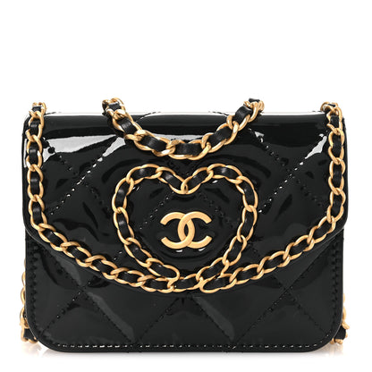 Chanel Patent Quilted Chain Around Heart Mini Chain Flap Black 1 of 12