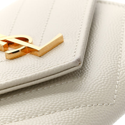 Saint Laurent Grain De Poudre Matelasse Chevron Small Monogram Envelope Wallet Crema Soft 8 of 9