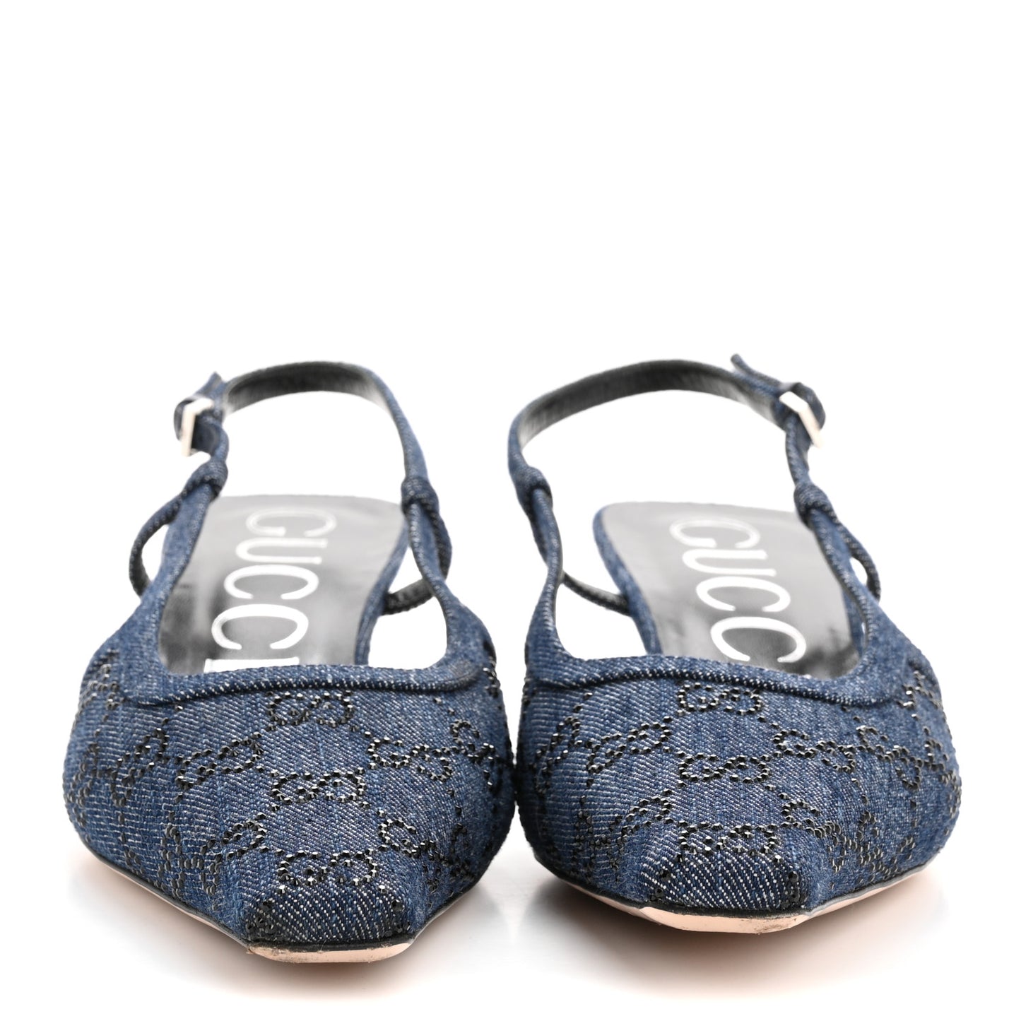Denim GG Monogram Malaga Kid Crystal Square G 35mm Slingback Pumps 40 Blue