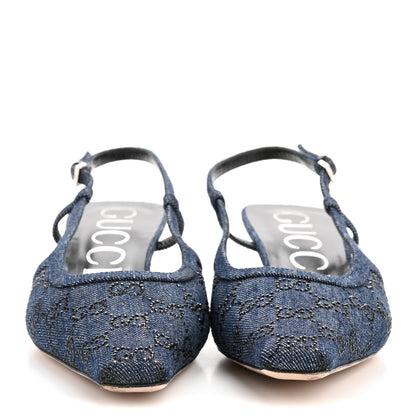 Gucci Denim GG Monogram Malaga Kid Crystal Square G 35mm Slingback Pumps 40 Blue 3 of 10