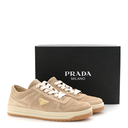 Prada Suede Triangle Womens Downtown Low Top Sneakers 39 Ecru 10 of 10
