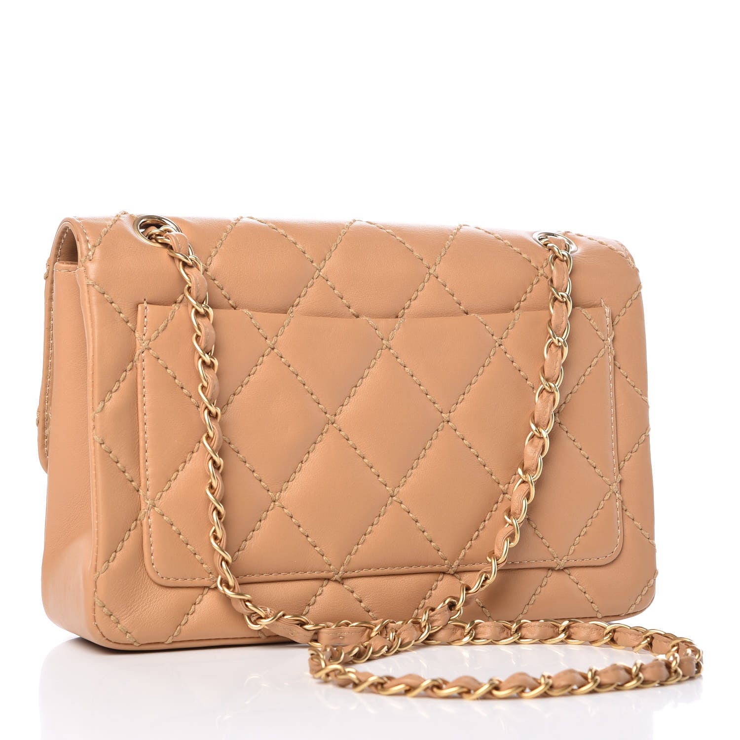 Chanel Calfskin Quilted Medium Wild Stitch Flap Beige 3 of 14