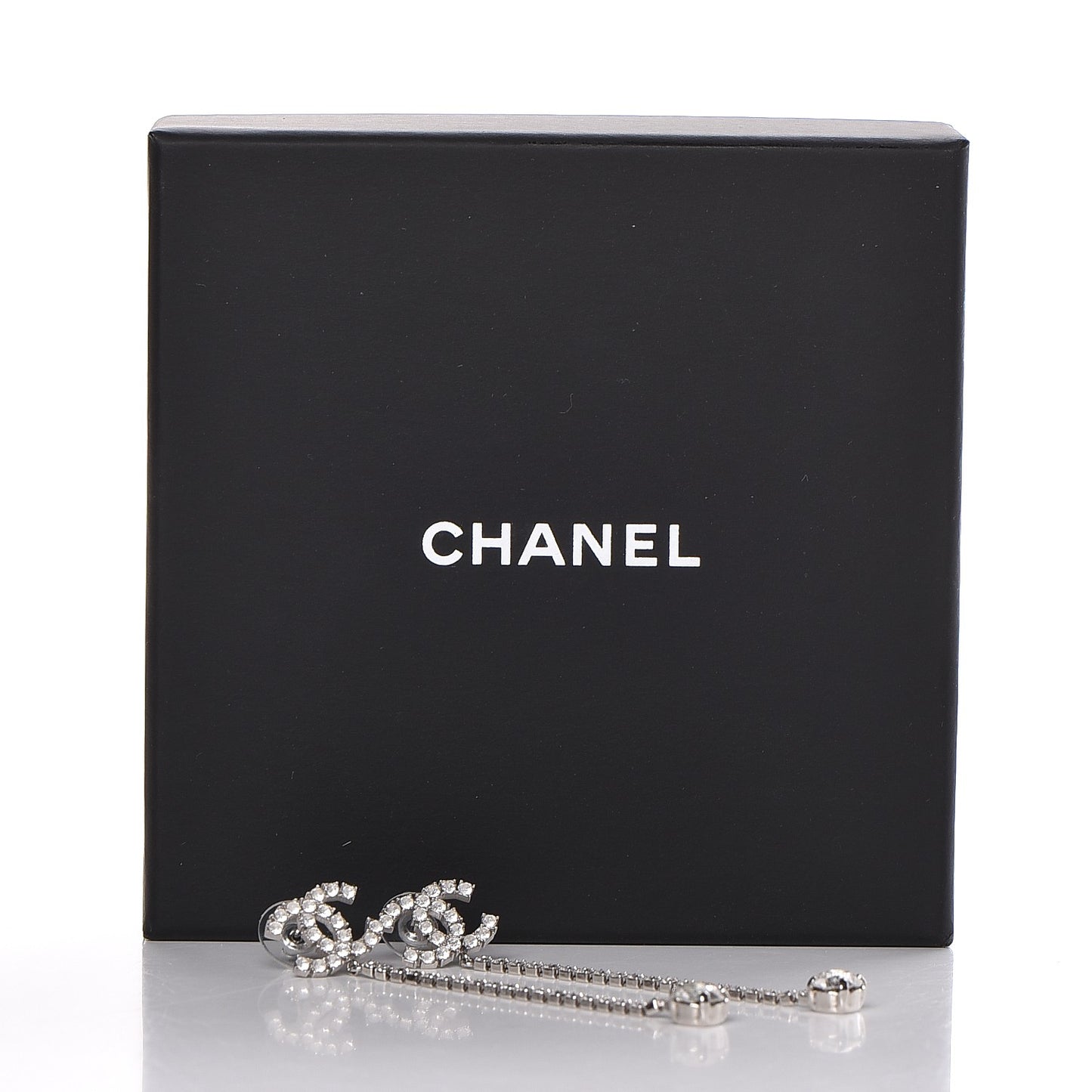 Baguette Crystal CC Drop Earrings Silver