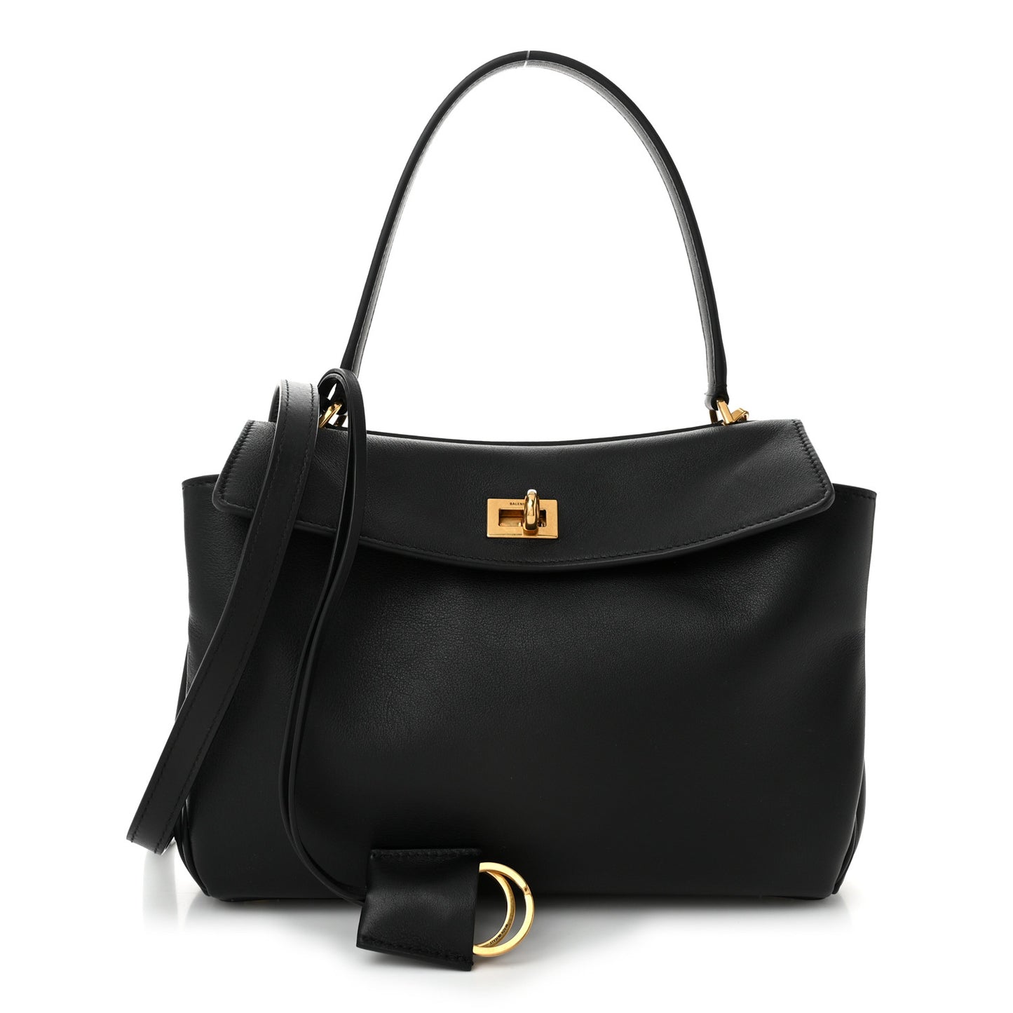 Natural Smooth Calfskin Small Rodeo Top Handle Handbag Black