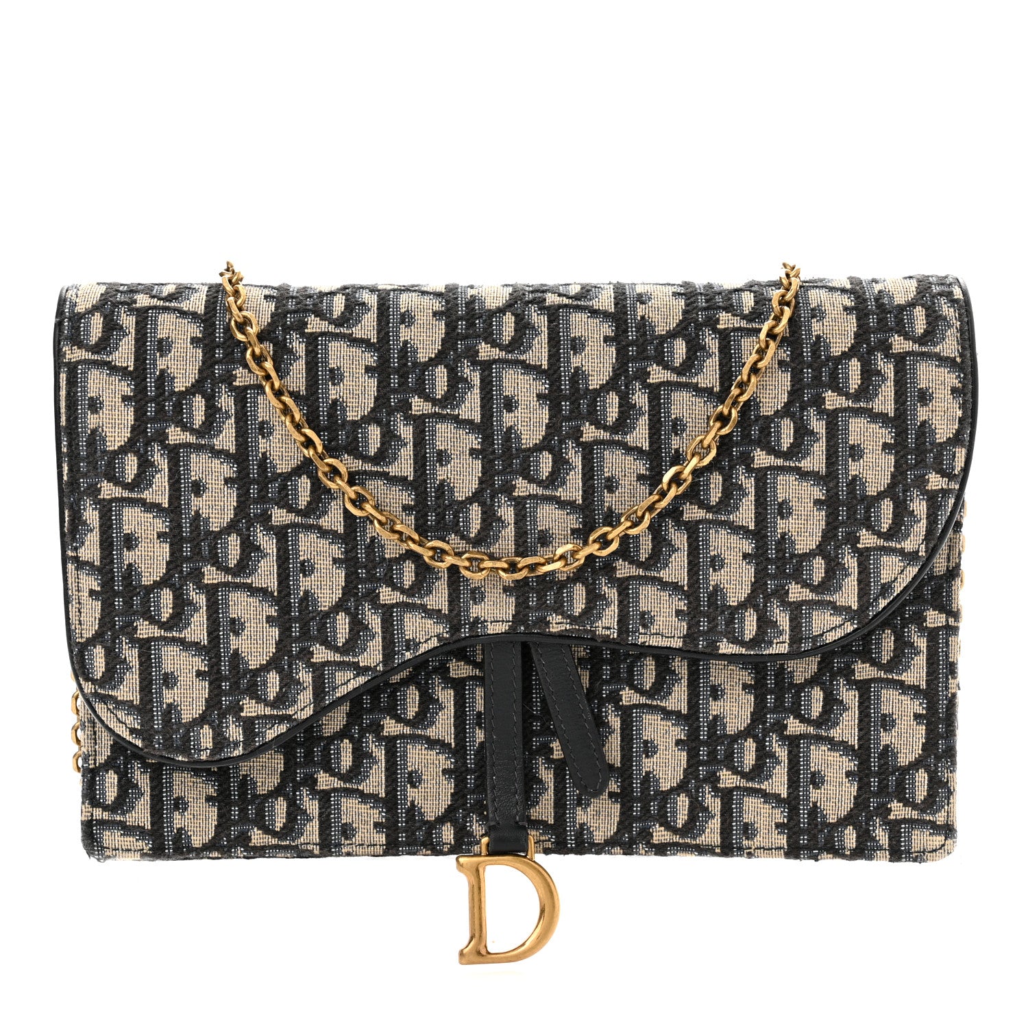 Christian Dior Oblique Saddle Chain Pouch Blue 1 of 9