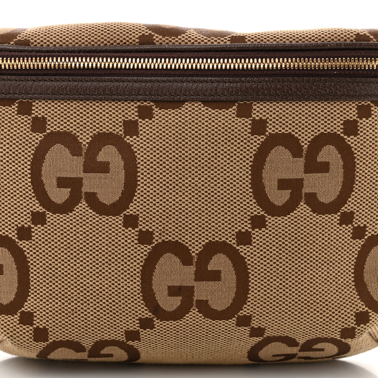 Monogram Jumbo GG Textured Dollar Calfskin Web Belt Bag Camel Ebony New Acero