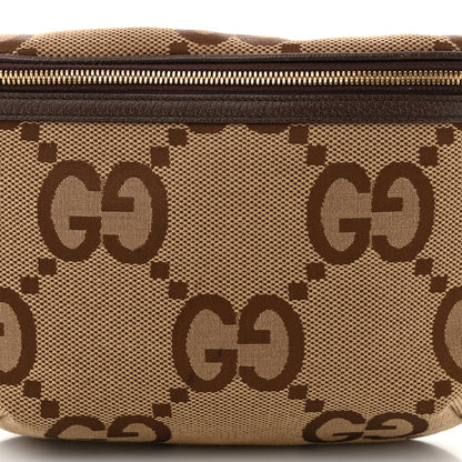Gucci Monogram Jumbo GG Textured Dollar Calfskin Web Belt Bag Camel Ebony New Acero 8 of 11