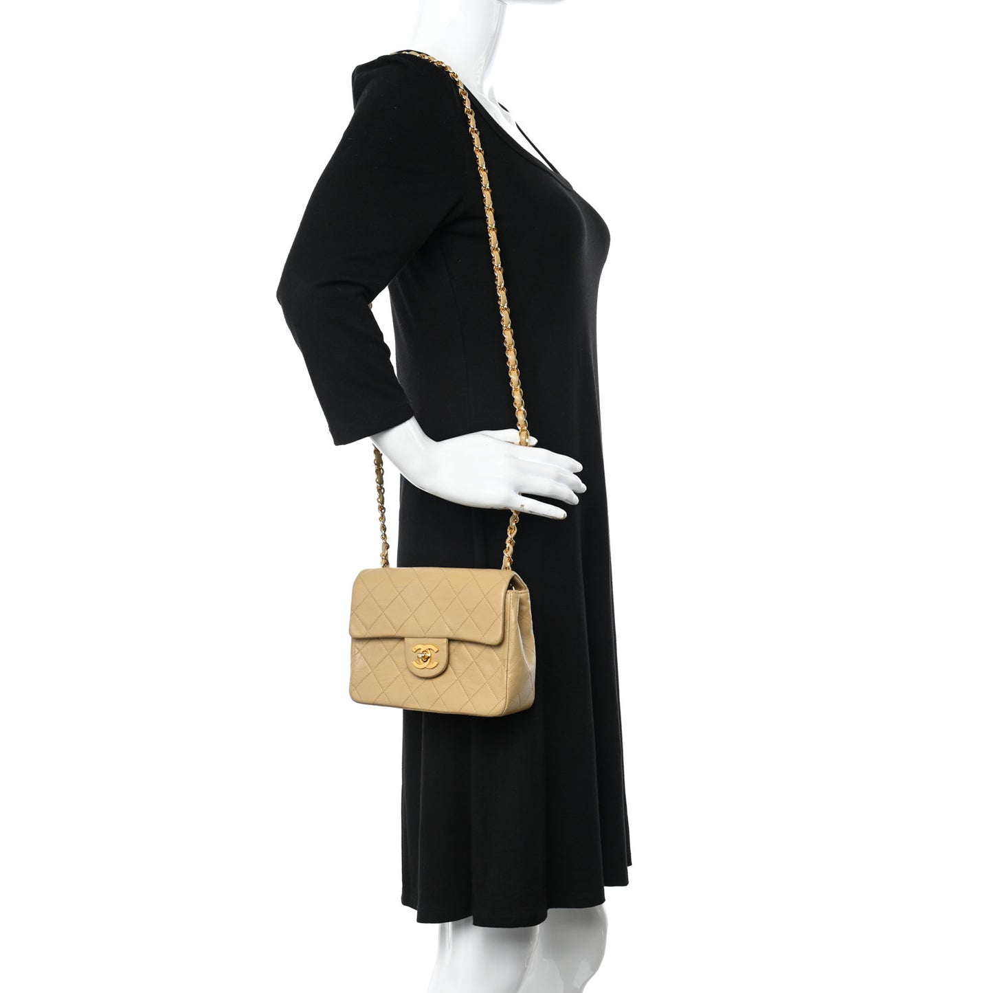 Lambskin Quilted Mini Square Flap Beige