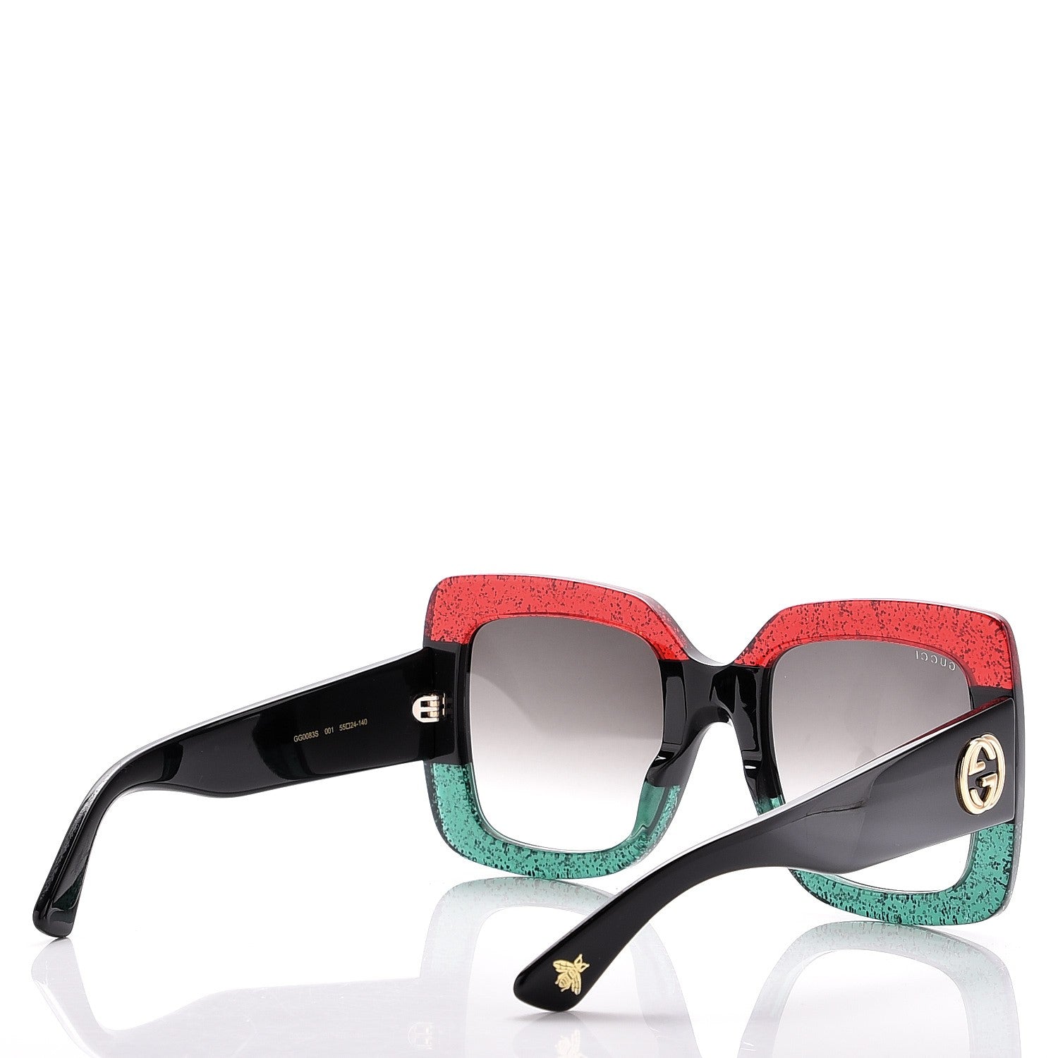 Gucci Square Frame GG0083S Sunglasses Glitter Red Black Green 4 of 8