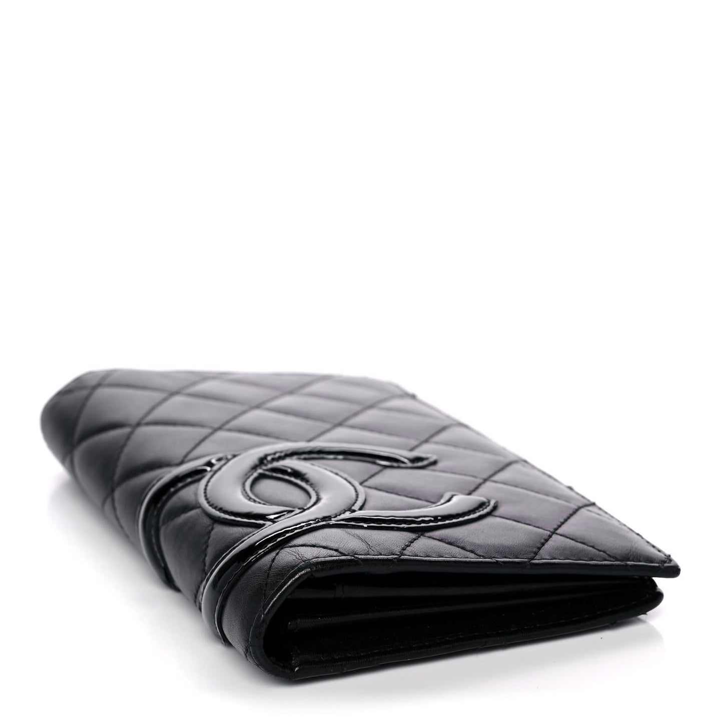 Calfskin Quilted Cambon Yen Wallet Black
