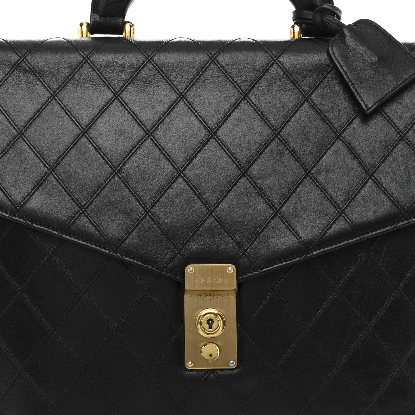 Lambskin Stitched Briefcase Bag Black