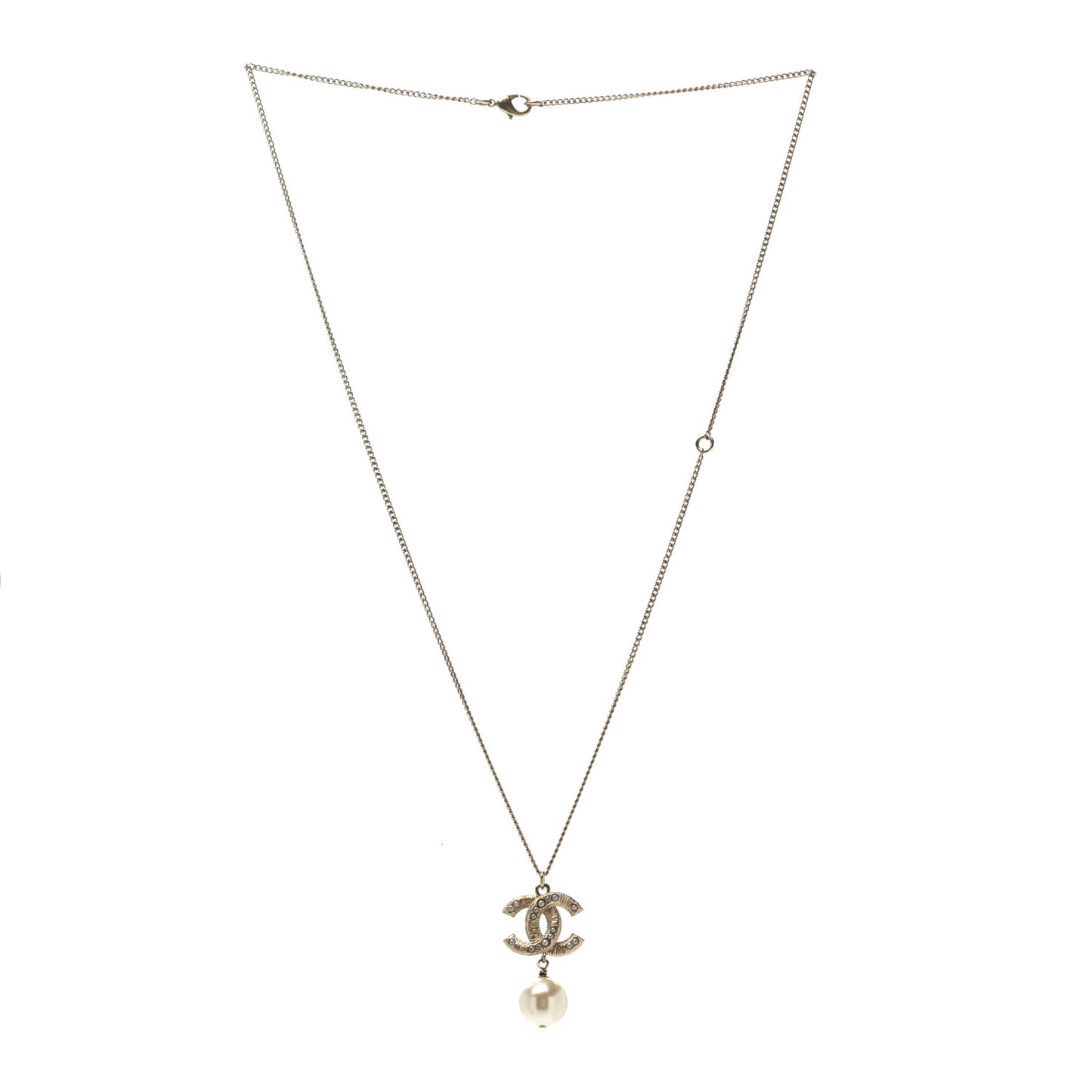 Pearl CC Pendant Necklace Gold