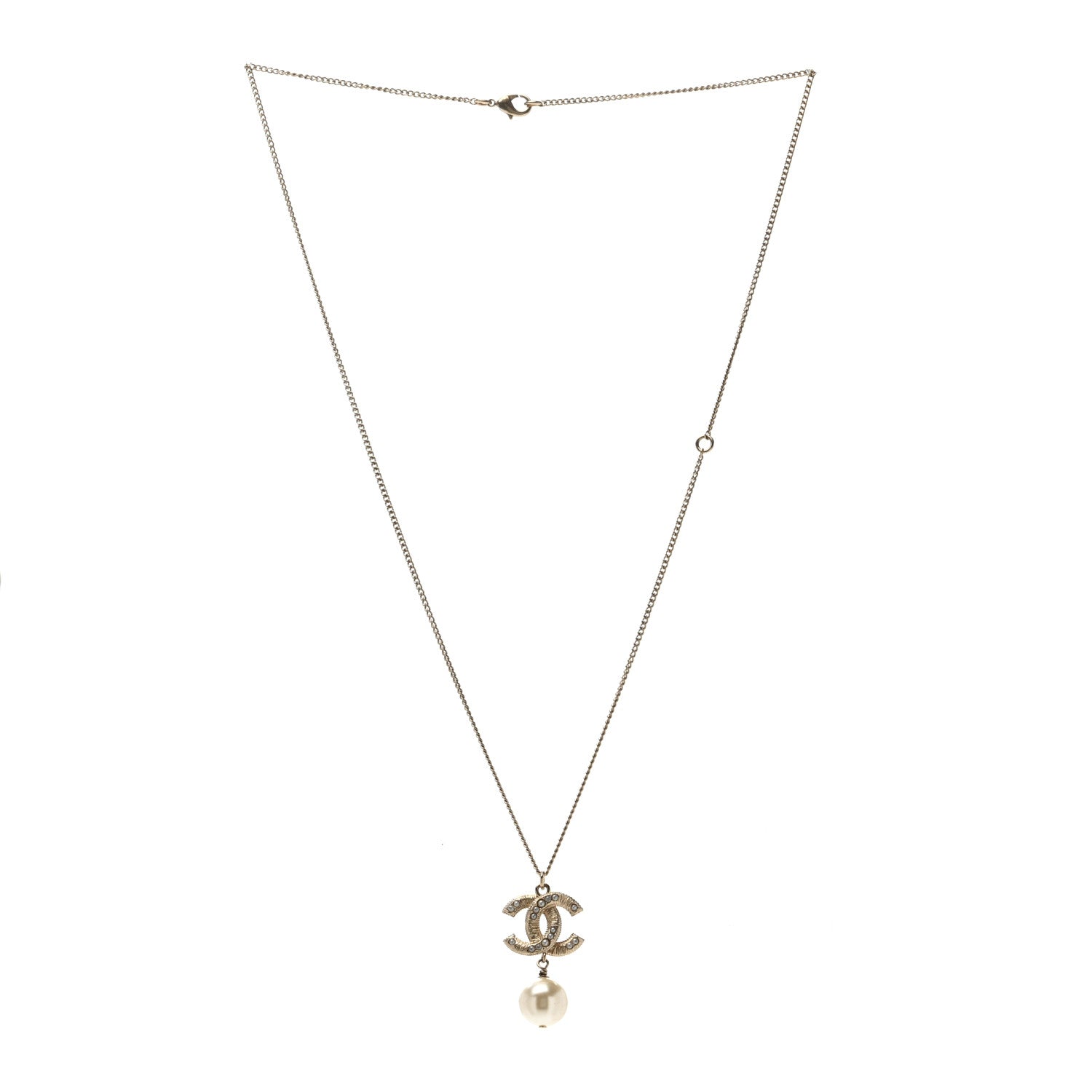 Chanel Pearl CC Pendant Necklace Gold 3 of 5