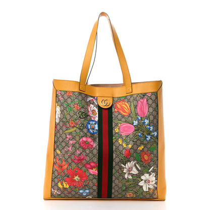 Gucci GG Supreme Monogram Flora Web Ophidia Large Vertical Shopping Tote Beige Multicolor Crop 3 of 17