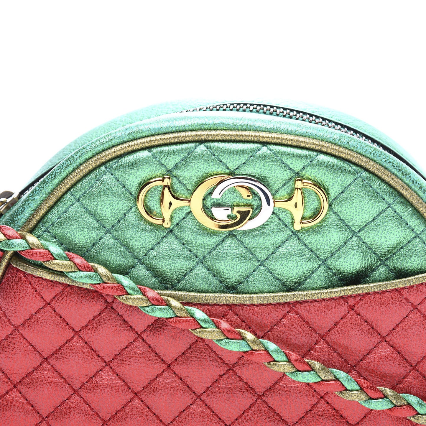 Laminated Nappa Trapuntata Mini Zumi Dome Shoulder Bag Rosso Jasmine Green Rame