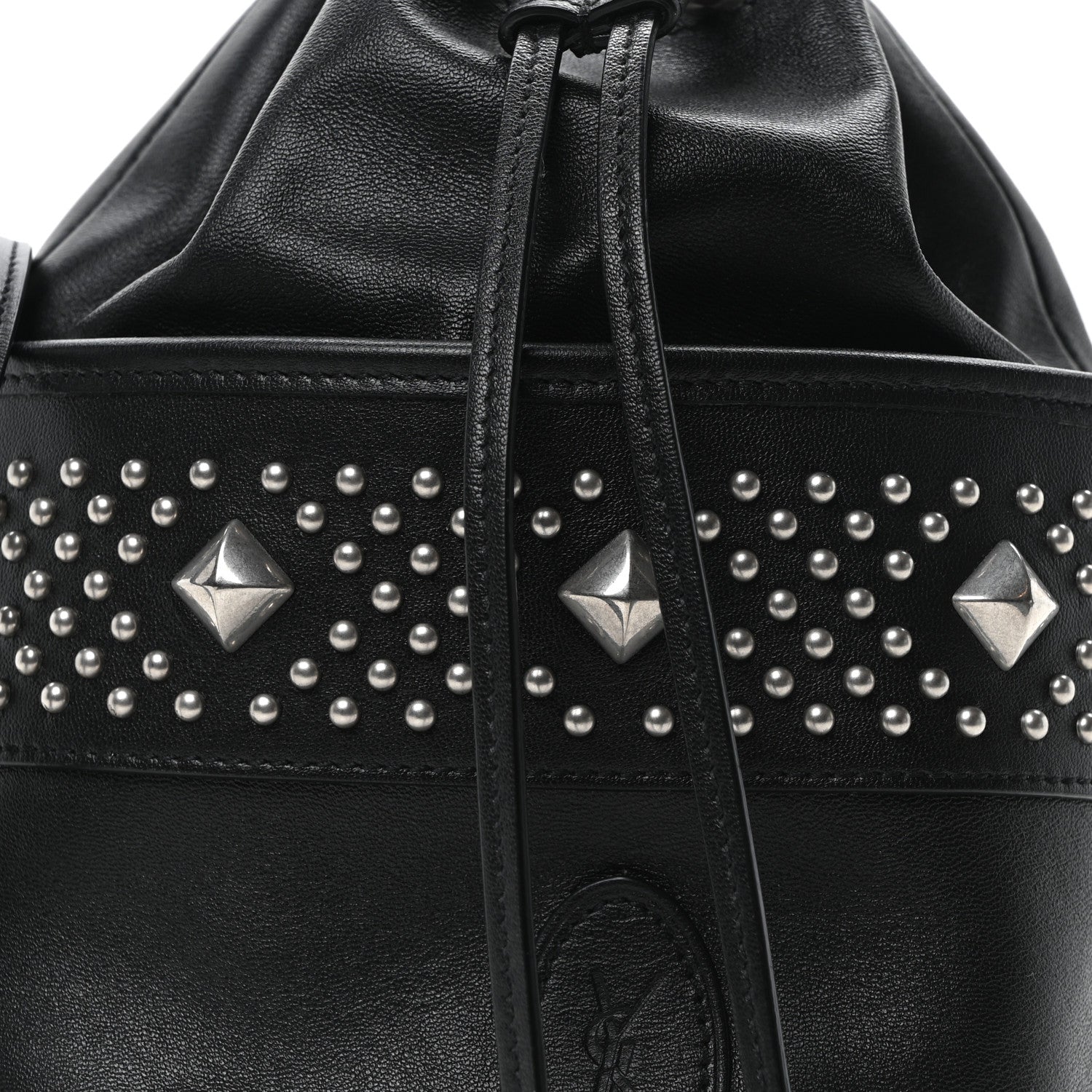 Saint Laurent Smooth Calfskin Studded Small Bahia Drawstring Bucket Bag Black 7 of 9