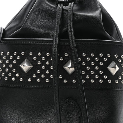 Saint Laurent Smooth Calfskin Studded Small Bahia Drawstring Bucket Bag Black 7 of 9