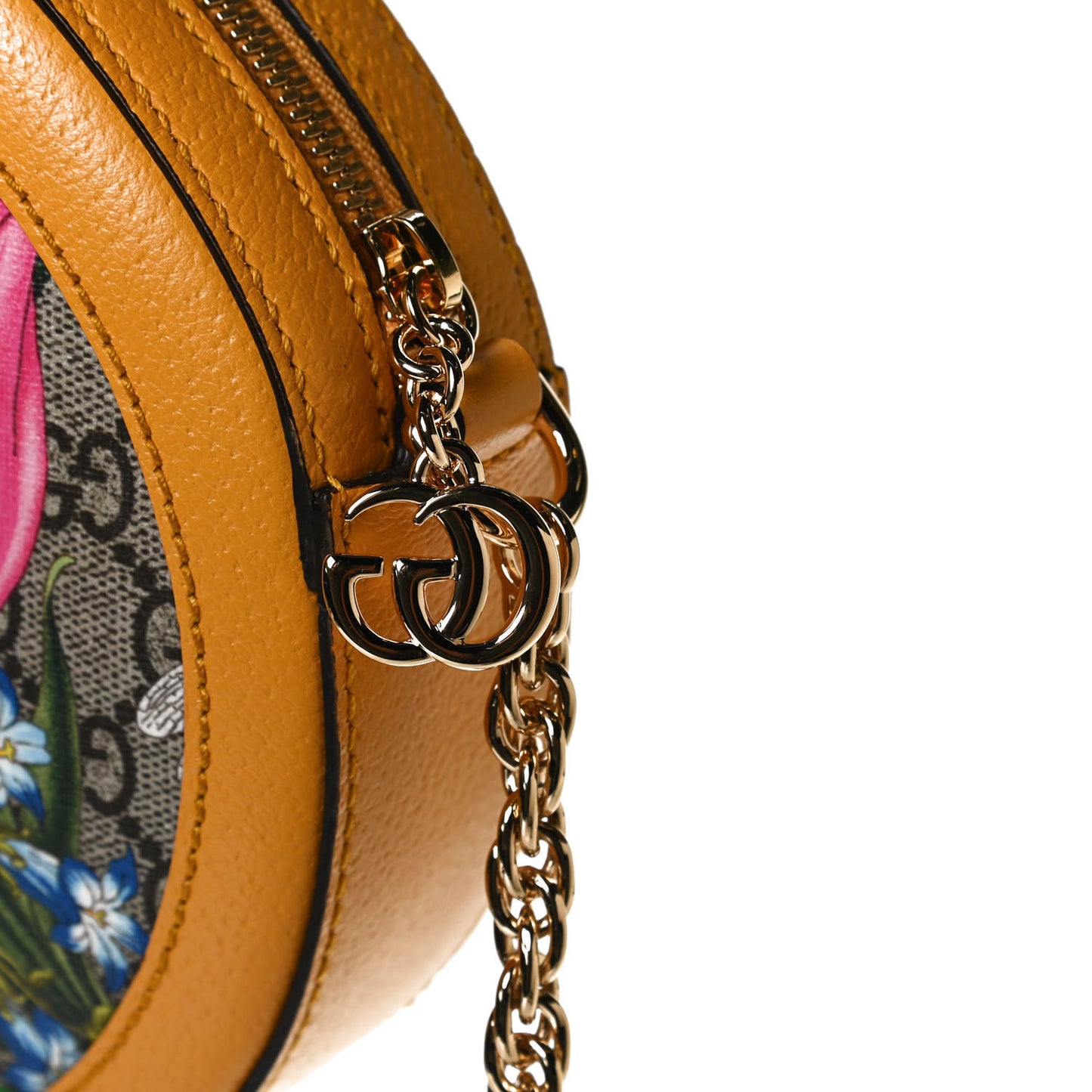 GG Supreme Monogram Flora Web Mini Ophidia Round Shoulder Bag Beige Multicolor Crop