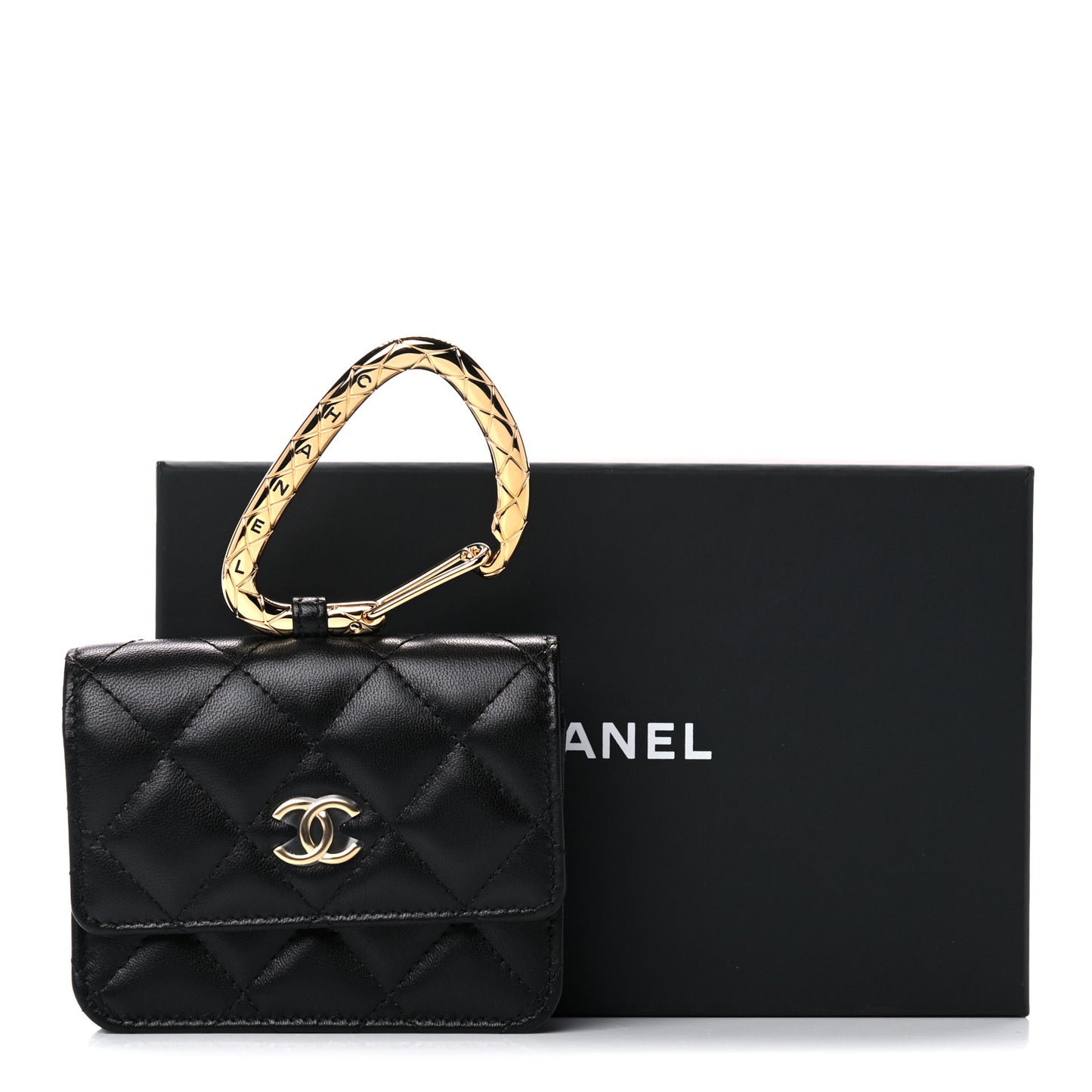 Lambskin Quilted CC Hook Card Holder Black