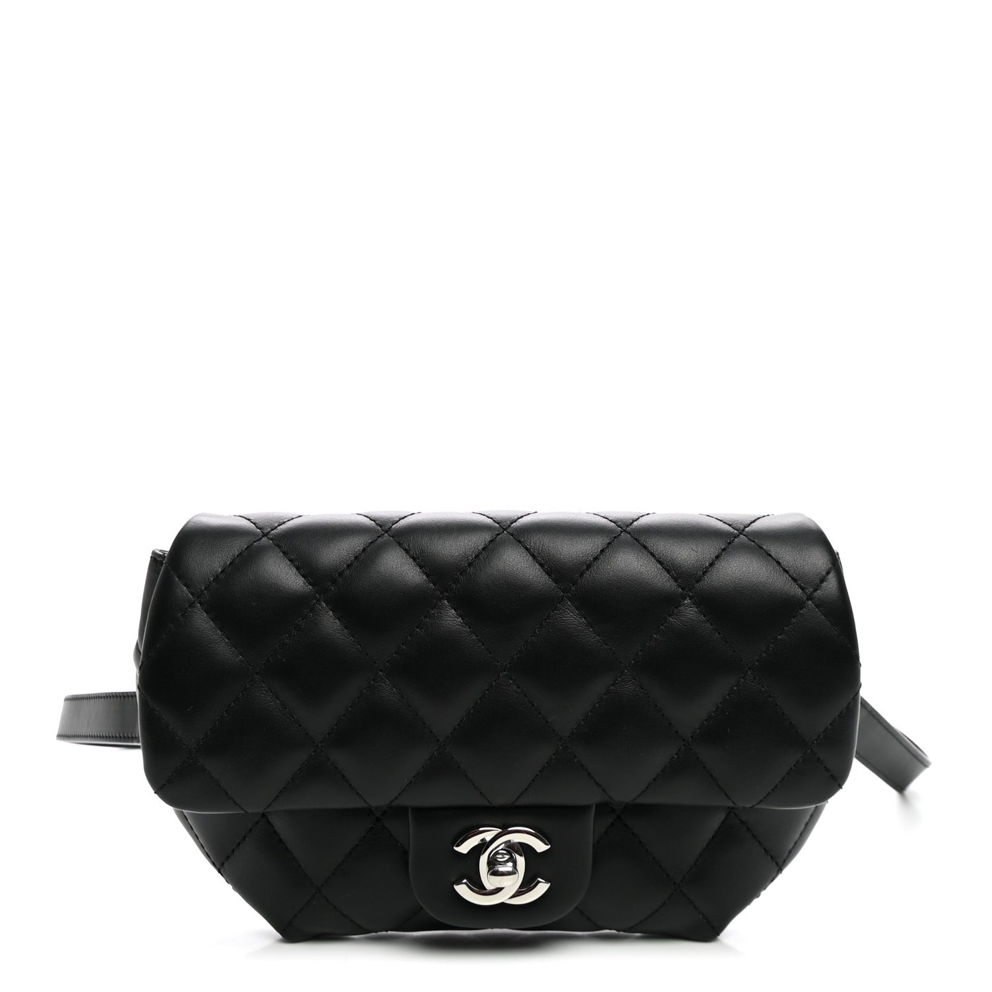 Calfskin Quilted CC Uniform Flap Belt Bag Black