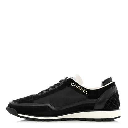 Chanel Suede Calfskin Fabric CC Sneakers 37 Black White 1 of 10