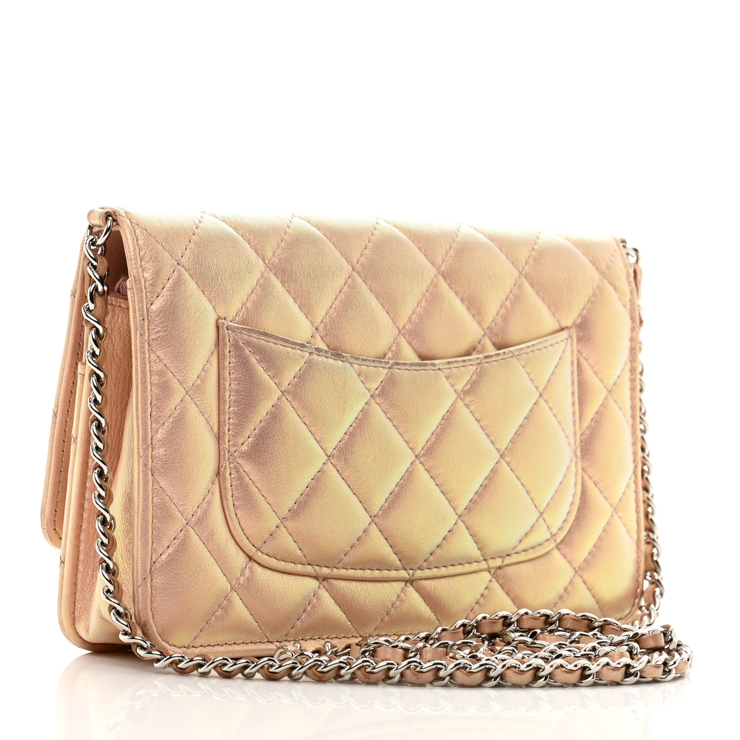 Chanel Iridescent Calfskin Quilted Wallet on Chain WOC Pink 3 of 15
