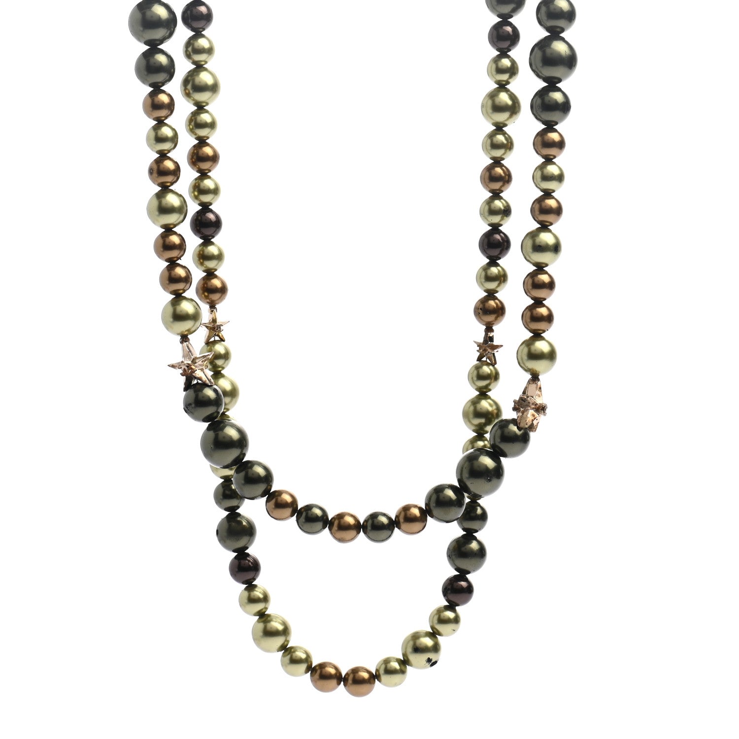 Chanel Pearl Star CC Multi Strand Long Necklace Green Gold 4 of 6