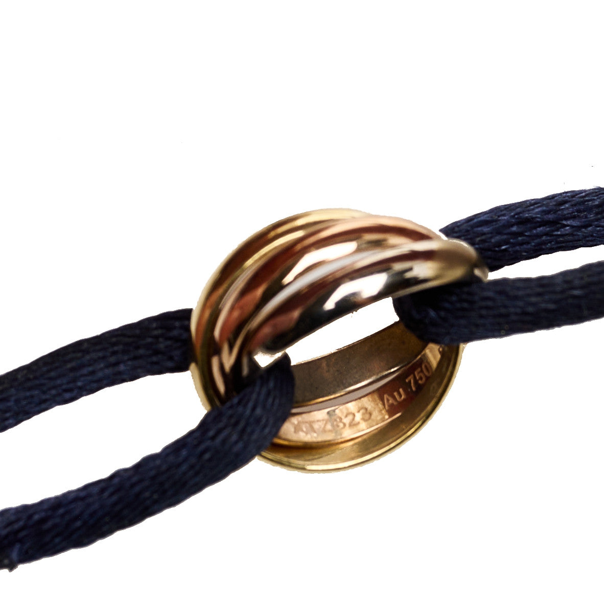 18k Pink Yellow White Gold Trinity Adjustable Cord Bracelet Blue