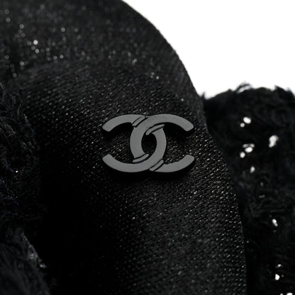 Chanel Tweed Fabric Camellia Pin Brooch Navy Blue Black 3 of 3