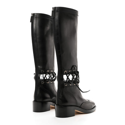 Chanel Calfskin Lace Up Knee High Boots 36.5 Black 4 of 7
