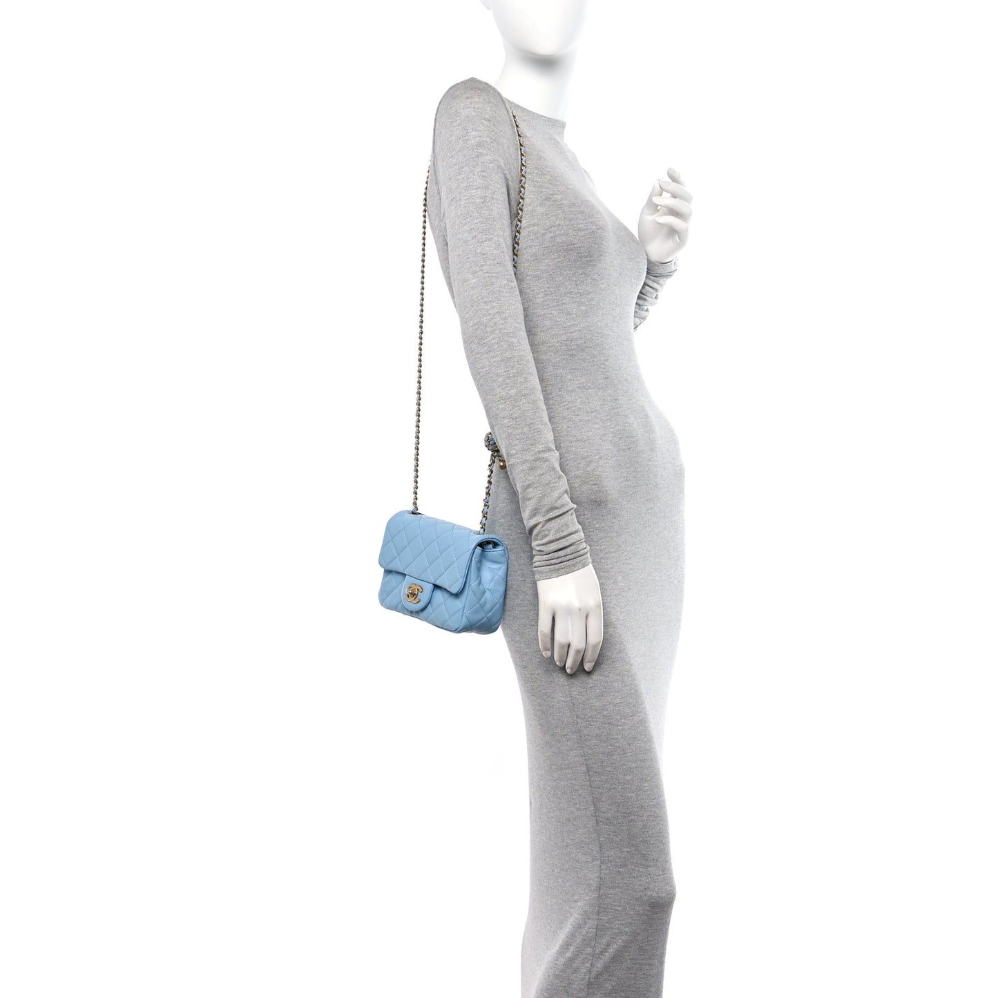 Lambskin Quilted Mini Pearl Crush Flap Light Blue