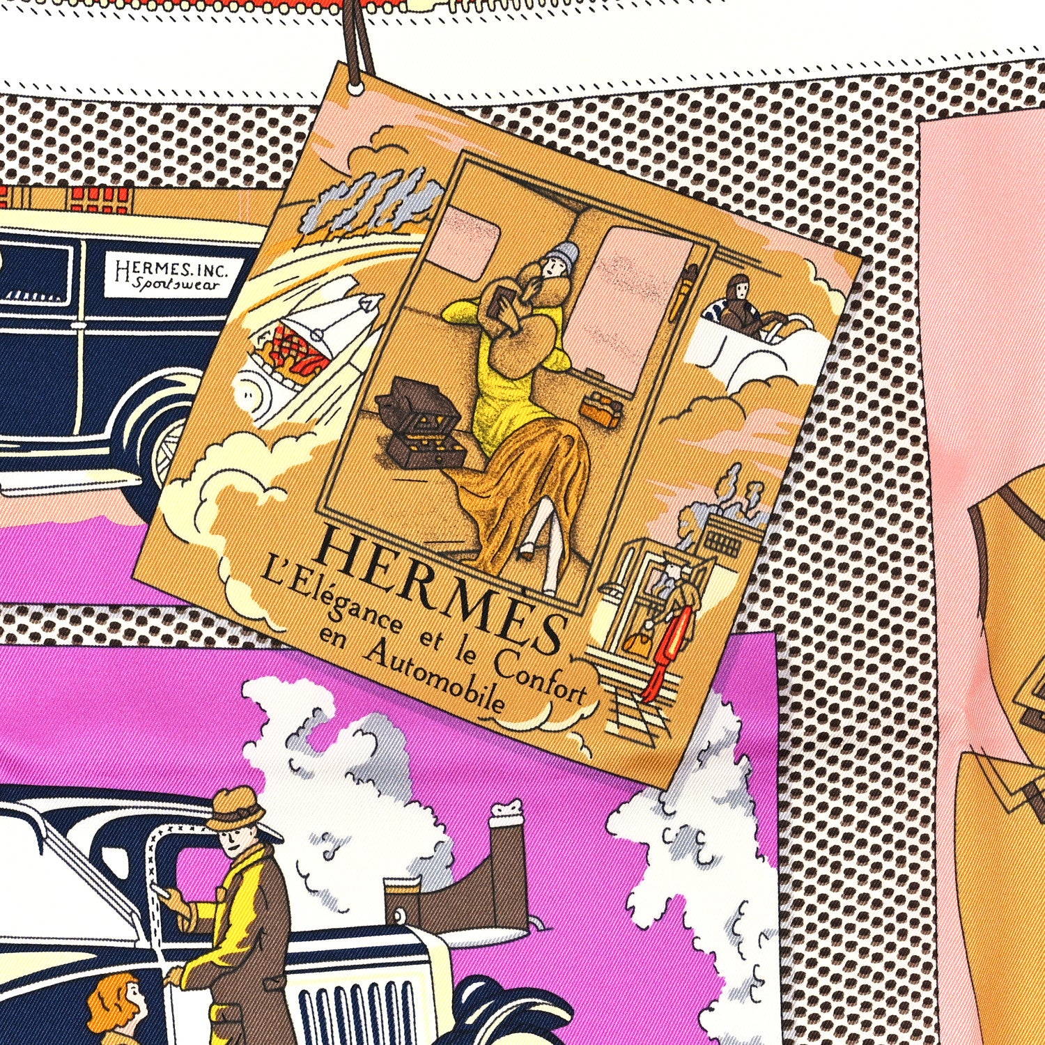 Hermes Silk Carre Vintage Confort En Automobile Scarf 70 Vermillon Cyclamen jaune 2 of 4