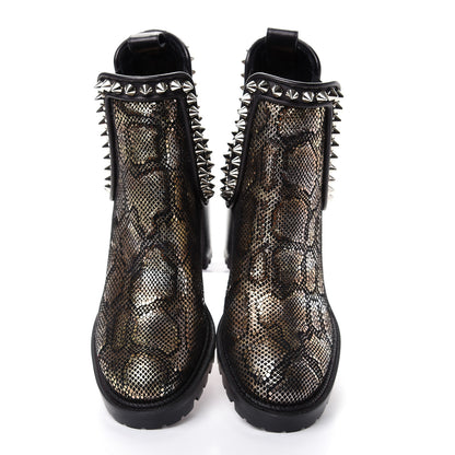 Christian Louboutin Suede Snakeskin Embossed Spiked Crapahutta 70 Chelsea Boots 37.5 Black 5 of 9