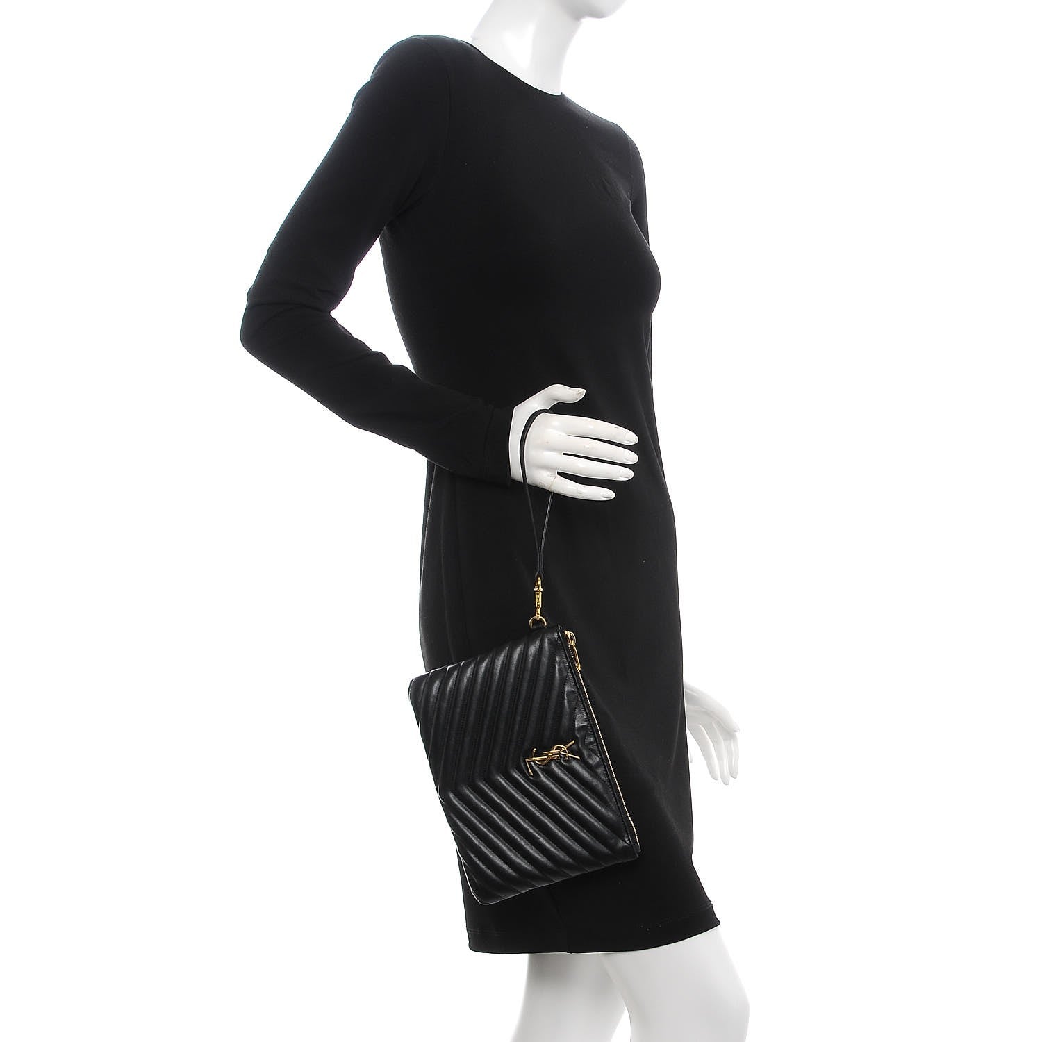 Saint Laurent Calfskin Matelasse Chevron Monogram A5 Wristlet Black 2 of 8