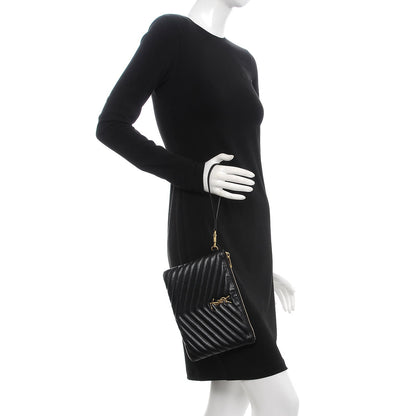 Saint Laurent Calfskin Matelasse Chevron Monogram A5 Wristlet Black 2 of 8