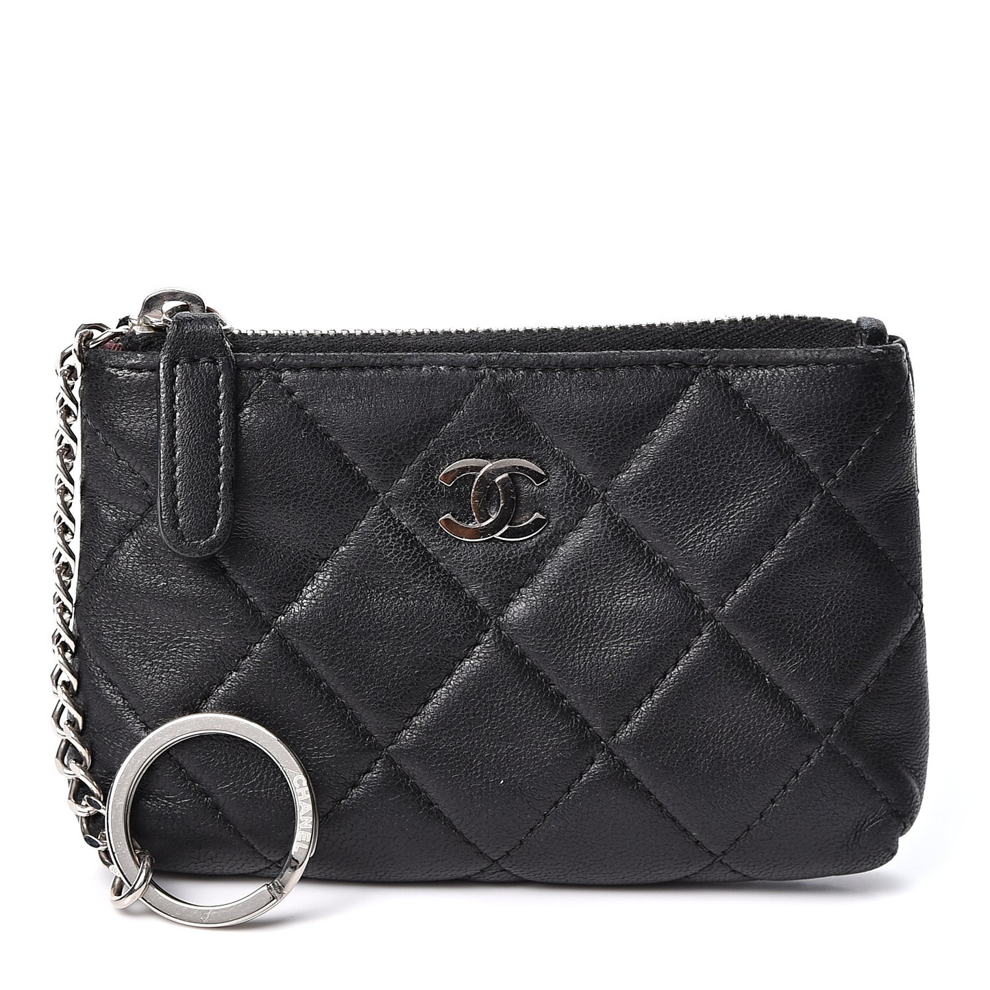 Lambskin Quilted Key Holder Case Black