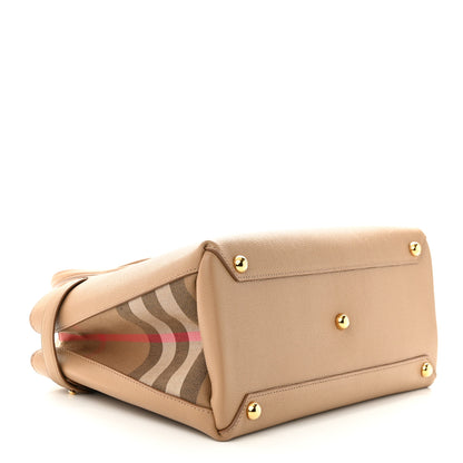 Burberry Derby Calfskin House Check Medium Banner Tote Camel 4 of 11