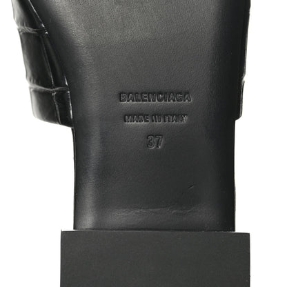 Balenciaga Calfskin Logo Crocodile Embossed Box 5mm Slide Sandals 37 Black White 9 of 10