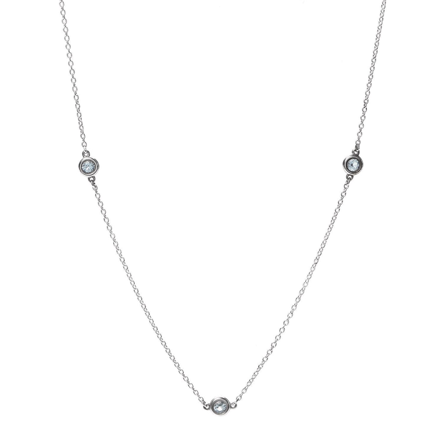 Sterling Silver Aquamarine Elsa Peretti Color By The Yard 3 Station Necklace