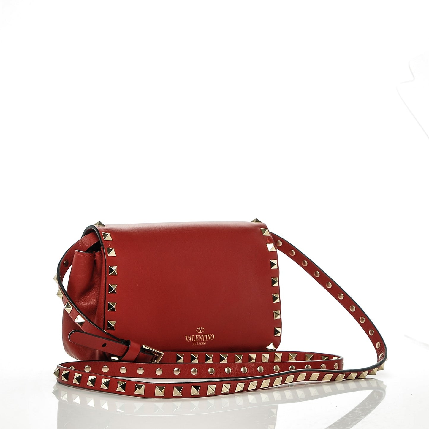 Vitello Mini Rockstud Flap Saddle Crossbody Bag Rosso Valentino